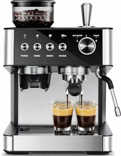 Alt Text for image 1: Kismile Espresso Machine Front View with Grinder