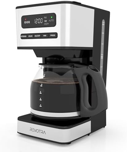 Alt Text for image 1: REVOTRA 12 Cup Coffee Maker with Glass Carafe