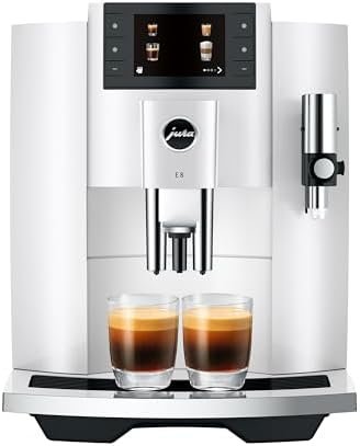 Front view of Jura E8 Piano White Coffee Machine